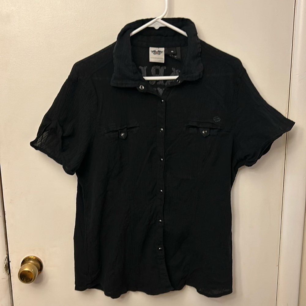Harley Davidson Women’s Button Up Shirt Black Size XL - Picture 2 of 5